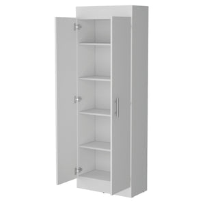 English Elm White 5-Shelf Storage Pantry Cabinet with Double Doors, Space-Saving 66.8" Tall Organizer for Kitchen B062P175200