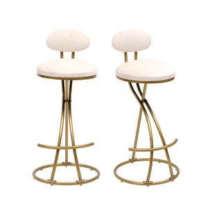 English Elm Round Velvet Counter Stools Set of 2 with Gold Frame and Cushioned Back for Kitchen Island W1757P167860