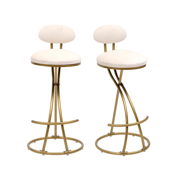 English Elm Round Velvet Counter Stools Set of 2 with Gold Frame and Cushioned Back for Kitchen Island W1757P167860