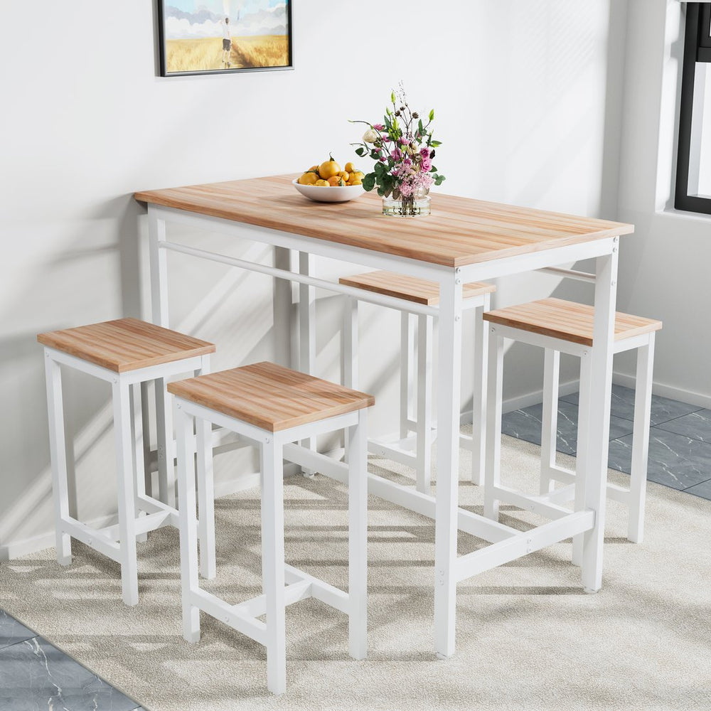 English Elm 5-piece Modern Kitchen Table Set with 4 Bar Stools, Oak White MDF & Metal Frame, Compact 47.5" x 23.7" x 35.5" W578P167476