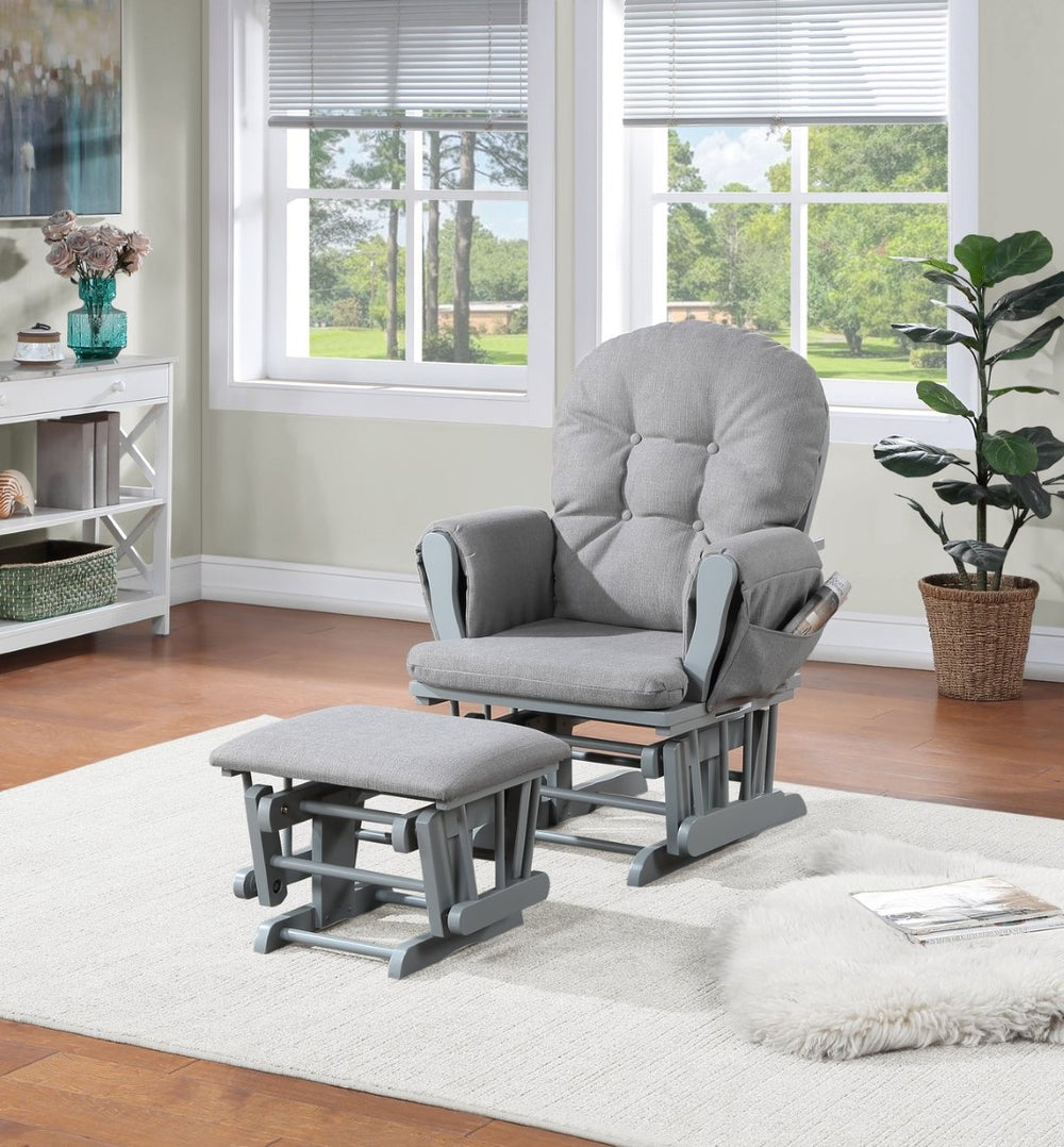 English Elm Mason Tufted Nursery Glider Ottoman Set Overstuffed Cushions Gray Wood Oyster Fabric B022P174722