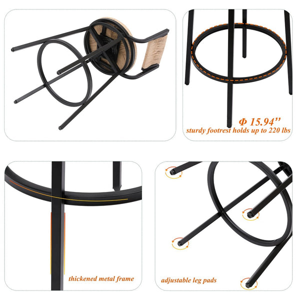 English Elm Creamy Hand Woven Paper Rope Swivel Barstools Set of 2 with Black Steel Frame for Kitchen Honey W1757P144567