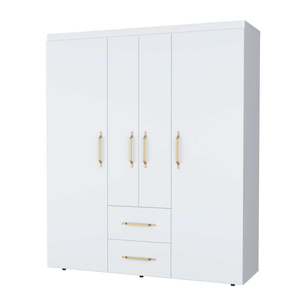 English Elm White Refined Wardrobe Armoire with Dual Doors, Shelves & Drawers — Elegant Storage for Bedrooms B062P202113