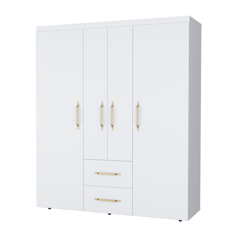 English Elm Stained Walnut Four Door Wardrobe with Rods Shelves and Drawers for Bedroom B062S01878