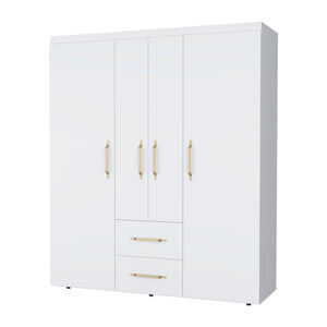 English Elm Stained Walnut Four Door Wardrobe with Rods Shelves and Drawers for Bedroom B062S01878