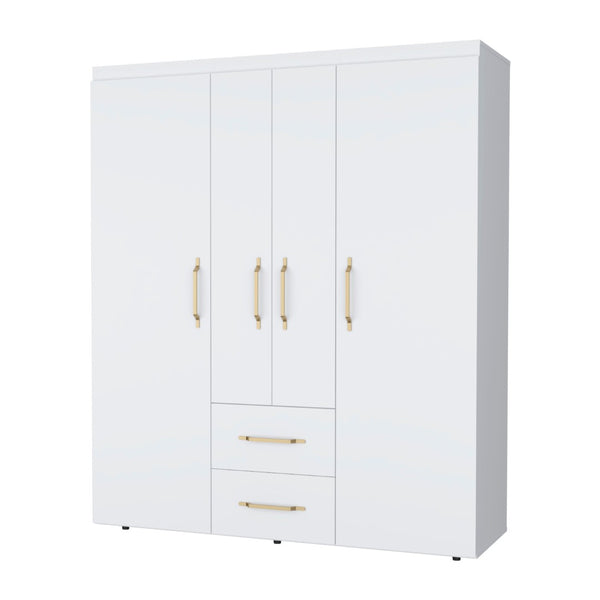 English Elm Stained Walnut Four Door Wardrobe with Rods Shelves and Drawers for Bedroom B062S01878