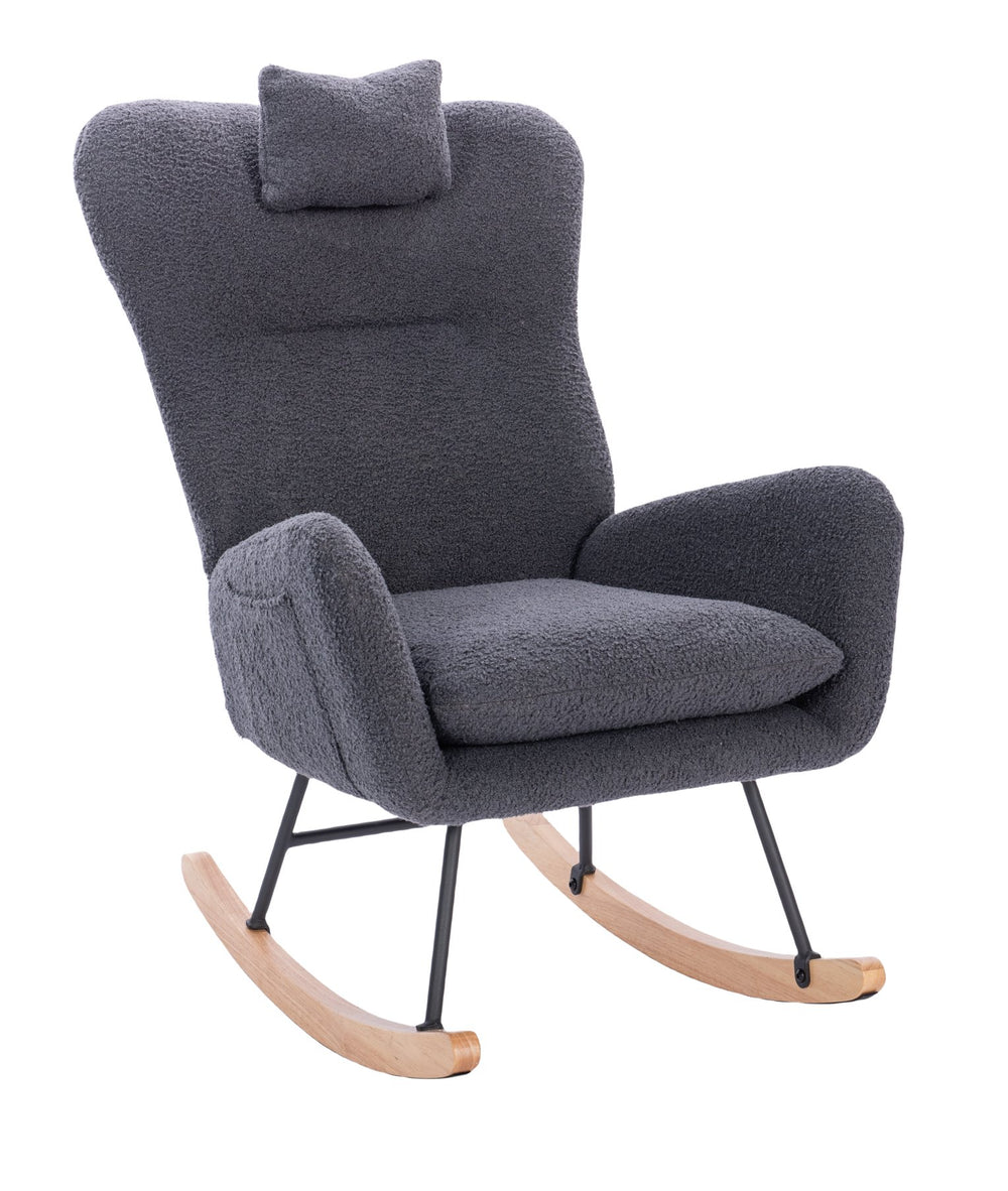 English Elm Teddy Dark Grey Upholstered Nursery Rocking Chair - Ergonomic High Back, Plush Seat, Sturdy Frame W2069P174789