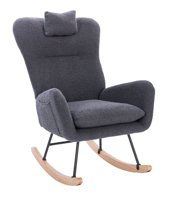 English Elm Teddy Dark Grey Upholstered Nursery Rocking Chair - Ergonomic High Back, Plush Seat, Sturdy Frame W2069P174789