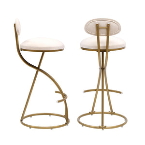English Elm Round Velvet Counter Stools Set of 2 with Gold Frame and Cushioned Back for Kitchen Island W1757P167860