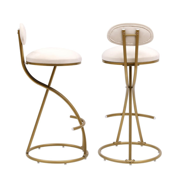 English Elm Round Velvet Counter Stools Set of 2 with Gold Frame and Cushioned Back for Kitchen Island W1757P167860