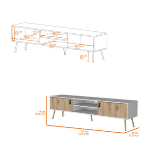 English Elm White White and Macadamia 2 Hinged Drawers TV Rack with Cable Management, Open Shelves, Modern Stand B062P175179