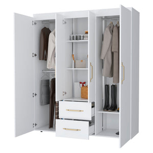 English Elm Stained Walnut Four Door Wardrobe with Rods Shelves and Drawers for Bedroom B062S01878