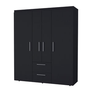 English Elm Wenge Elegant All-In-One 2-Door Armoire with 6 Shelves, 2 Drawers & Spacious Hanging Storage, 70" B062S00391