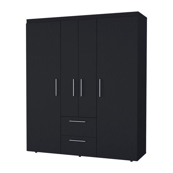 English Elm Wenge Elegant All-In-One 2-Door Armoire with 6 Shelves, 2 Drawers & Spacious Hanging Storage, 70" B062S00391