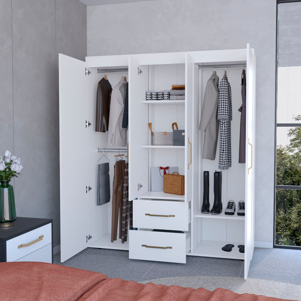 English Elm White Refined Wardrobe Armoire with Dual Doors, Shelves & Drawers — Elegant Storage for Bedrooms B062P202113