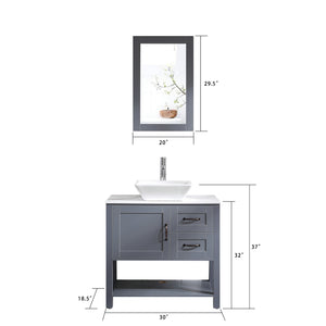 English Elm 30" Dark Hydron Blue Bathroom Vanity Combo with Marble-Pattern Top, Mirror, Faucet, Oil-Proof Coating W1223S00002