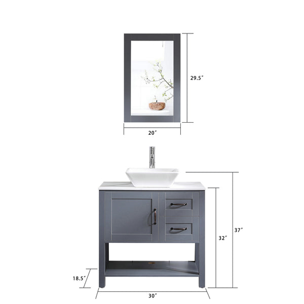 English Elm 30" Dark Hydron Blue Bathroom Vanity Combo with Marble-Pattern Top, Mirror, Faucet, Oil-Proof Coating W1223S00002