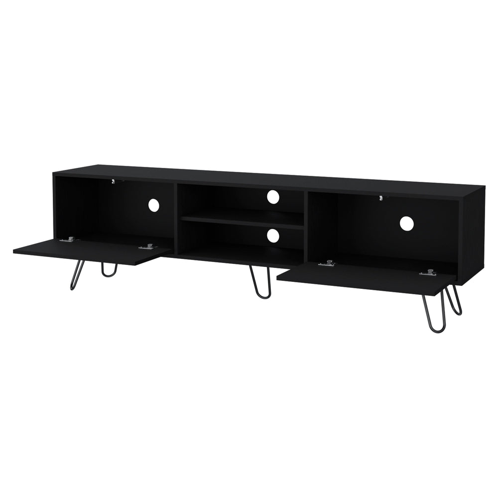 English Elm Wenge Modern Hairpin Leg TV Rack with Cable Management, 55" Top, 2 Drawers & Open Shelves, Stylish Storage B062P175184