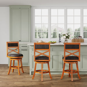 English Elm 24" Counter Height X-Back Swivel Stool with Padded Seat, Solid Hardwood Frame, Durable Swivel Mechanism Natural B04660718