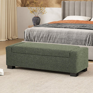 English Elm 50" Rectangular Storage Ottoman Bench Textured Fabric Birch Legs Hinged Lid Entryway 74862.00