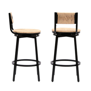 English Elm Creamy Hand Woven Paper Rope Swivel Barstools Set of 2 with Black Steel Frame for Kitchen Honey W1757P144567