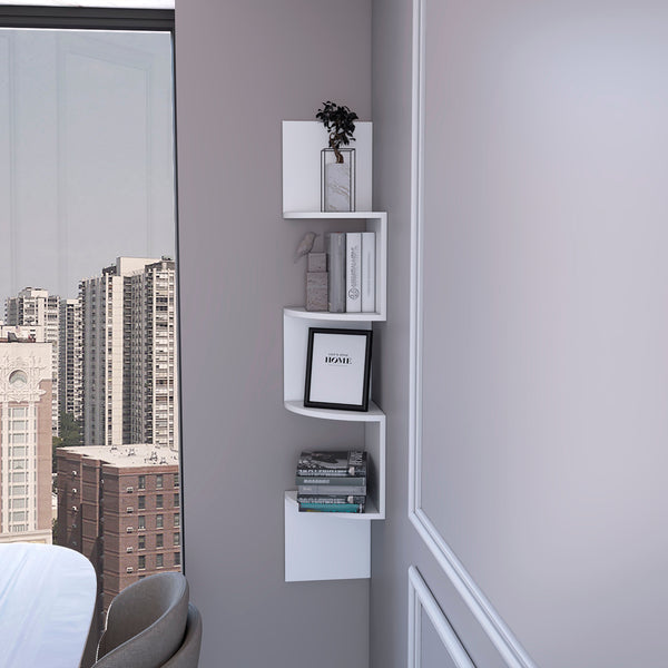 English Elm White Full-Wall Floating Shelf 4-Tier 51.5" H x 9.8" D Slim Modern Storage for Small Spaces B062P175181