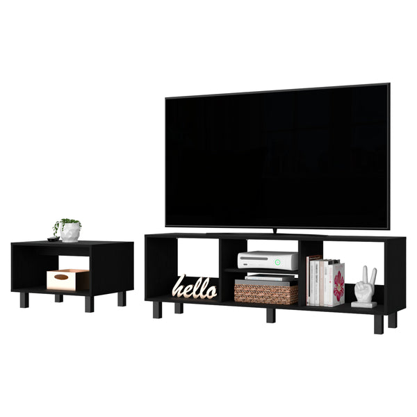 English Elm Wenge 2-Piece Living Room Set with Steel Legs, Coffee Table & TV Rack, Open Shelves for Media Storage B062P175183