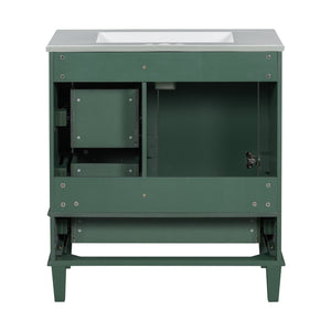 English Elm 30" Modern Bathroom Vanity with Solid Wood Frame, Ceramic Sink, Gold Handles & Soft-Close Storage Green WF321698AAF