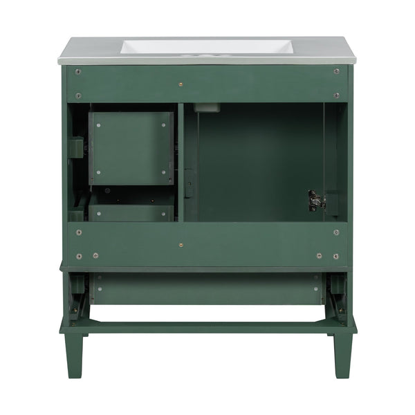 English Elm 30" Modern Bathroom Vanity with Solid Wood Frame, Ceramic Sink, Gold Handles & Soft-Close Storage Green WF321698AAF