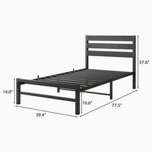 English Elm Twin Rustic Platform Bed Frame with Vintage Wood Headboard, 10.6" Under-Bed Storage, Heavy-Duty Steel Slats W840P164954