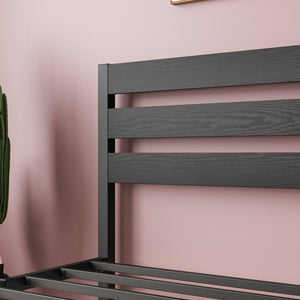 English Elm Twin Rustic Platform Bed Frame with Vintage Wood Headboard, 10.6" Under-Bed Storage, Heavy-Duty Steel Slats W840P164954