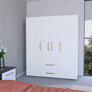 English Elm Stained Walnut Four Door Wardrobe with Rods Shelves and Drawers for Bedroom B062S01878