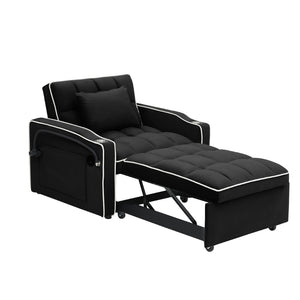 English Elm 1 Velvet Convertible Sleeper Sofa with Usb Port Adjustable Back and Rolling Casters Black W2564P462076