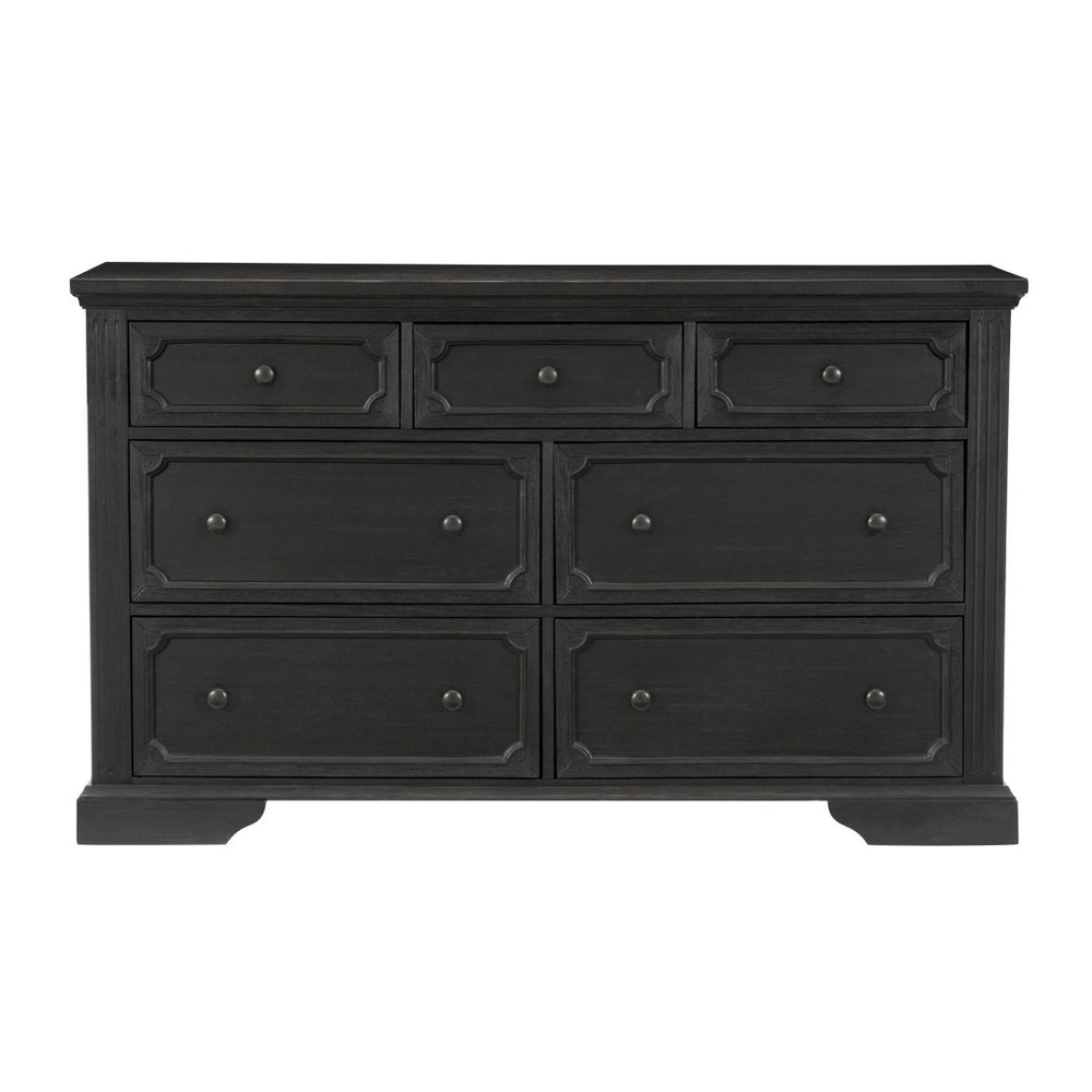 English Elm Charcoal Wire-brushed Pine Seven Drawer Dresser Rustic Traditional Master Bedroom B011P176904