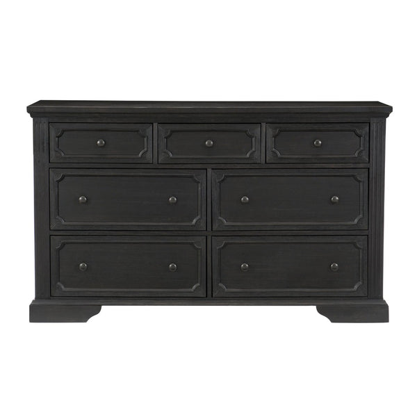 English Elm Charcoal Wire-brushed Pine Seven Drawer Dresser Rustic Traditional Master Bedroom B011P176904
