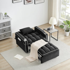 English Elm 1 Velvet Convertible Sleeper Sofa with Usb Port Adjustable Back and Rolling Casters Black W2564P462076