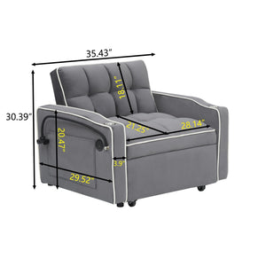 English Elm 1 Velvet Convertible Sleeper Sofa with Usb Port Adjustable Back and Rolling Casters Dark Gray W2564P462077