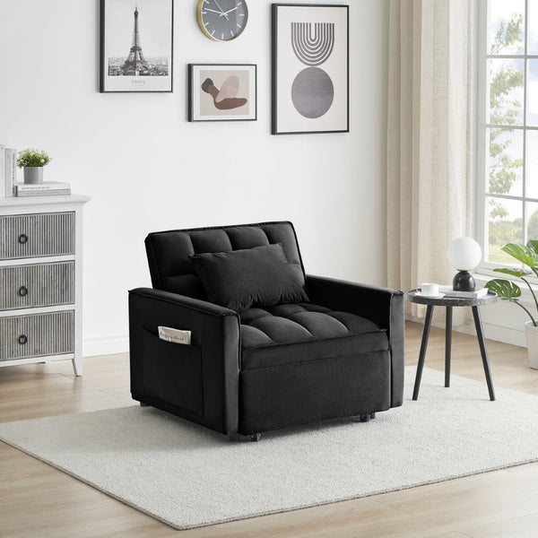 English Elm Sofa Convertible Sleeper Chair with Adjustable Back and Serpentine Spring Support Black W2564P462074