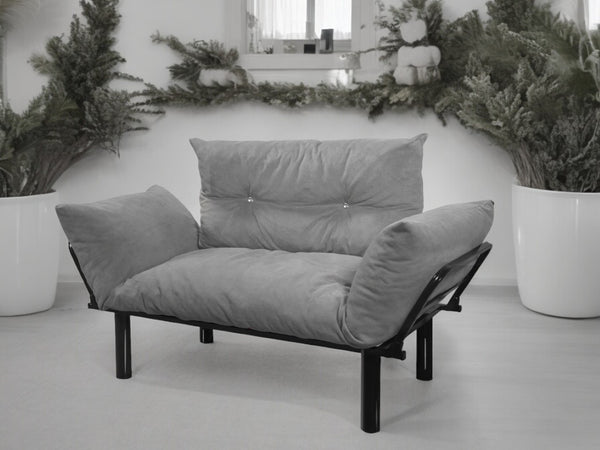 English Elm Ada Compact Upholstered Loveseat with Elevated Legs for Small Living Rooms Grey B02949504