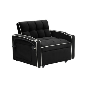 English Elm 1 Velvet Convertible Sleeper Sofa with Usb Port Adjustable Back and Rolling Casters Black W2564P462076