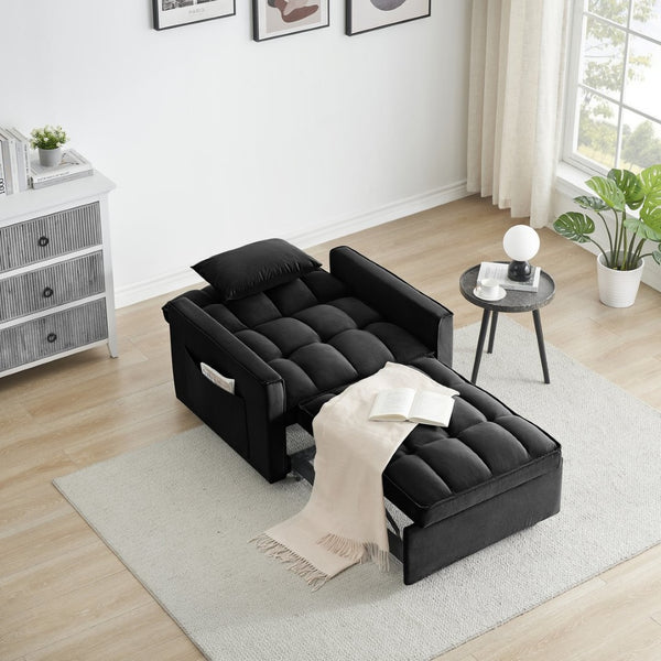 English Elm Sofa Convertible Sleeper Chair with Adjustable Back and Serpentine Spring Support Black W2564P462074