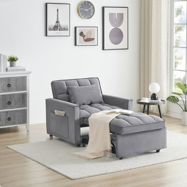 English Elm Sofa Convertible Sleeper Chair with Adjustable Back and Serpentine Spring Support Dark Grey W2564P462073