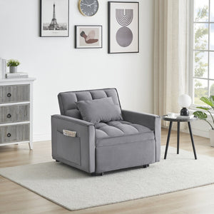 English Elm Sofa Convertible Sleeper Chair with Adjustable Back and Serpentine Spring Support Dark Grey W2564P462073