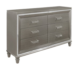 English Elm Silver Metallic Six Drawer Dresser with Beveled Mirror Trim and Acrylic Pulls Glam Bedroom B011P176907
