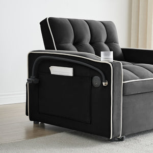 English Elm 1 Velvet Convertible Sleeper Sofa with Usb Port Adjustable Back and Rolling Casters Black W2564P462076