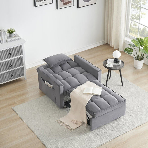 English Elm Sofa Convertible Sleeper Chair with Adjustable Back and Serpentine Spring Support Dark Grey W2564P462073