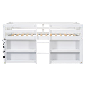 English Elm Twin Low Loft Bed for Kids with Built-in Shelves Led Lighting and Play Space White W697P153472