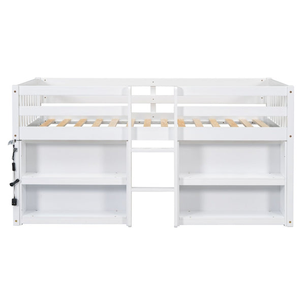English Elm Twin Low Loft Bed for Kids with Built-in Shelves Led Lighting and Play Space White W697P153472