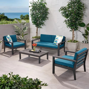 Christopher Knight Home® - Noble House - Santa Ana Outdoor 4 Seater Acacia Wood Chat Set with Cushions