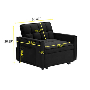 English Elm Sofa Convertible Sleeper Chair with Adjustable Back and Serpentine Spring Support Black W2564P462074